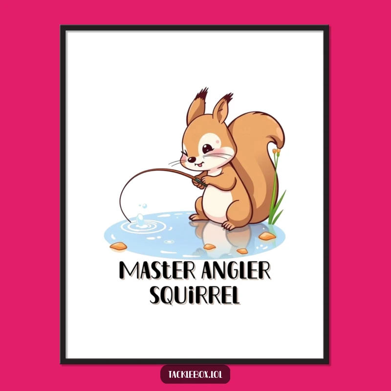 Funny Squirrel Fishing Digital Art - Hilarious Printable Wall Decor!