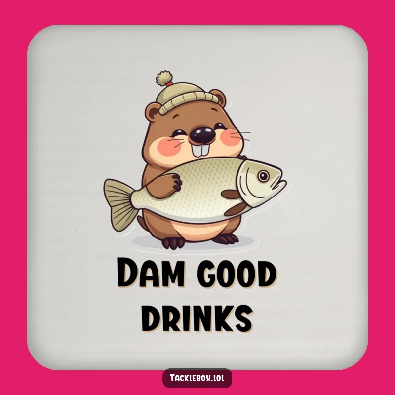 Funny Beaver Fishing Hat Coaster - Hilarious Protection for Your Surfaces!