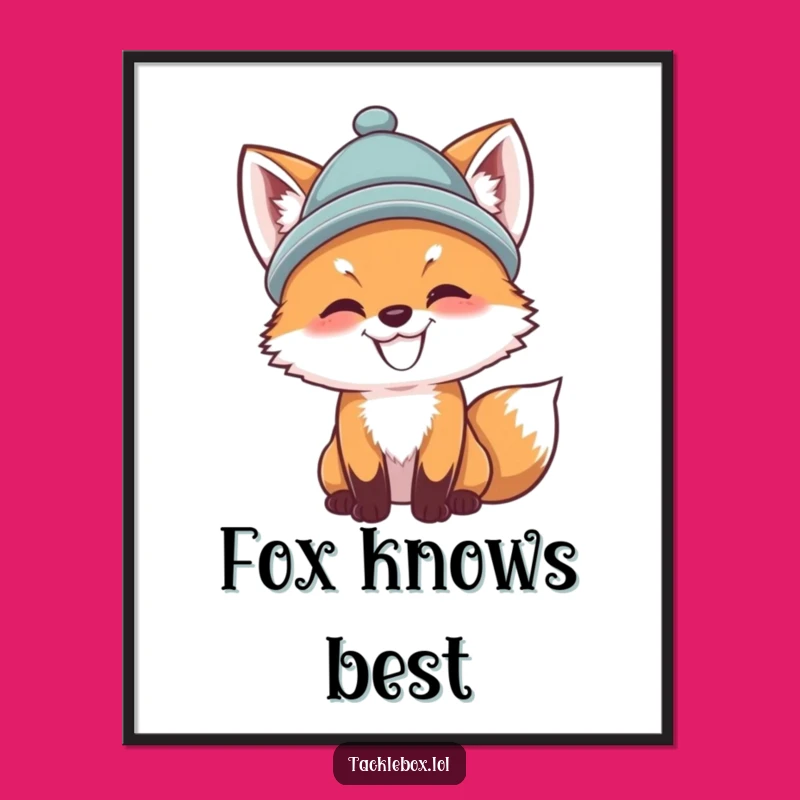 Funny Fox Cub Fishing Poster: Charming Wall Art & Humorous Gift