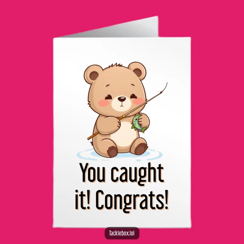 Free Printable Congrats Card: Bear Cub Fishing Success Downloadable Gift for Winners
