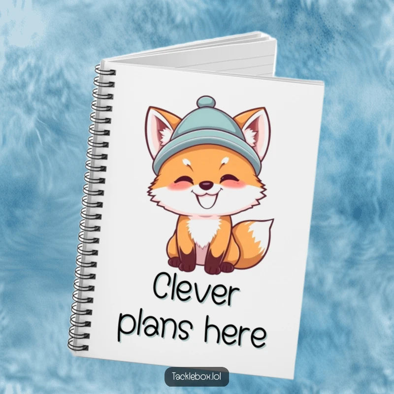 Funny fox cub notebook, dapper cub wearing a hat, casting a fishing line, ideal for capturing notes with angler humor.